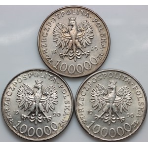 III RP, zestaw monet 100000 złotych 1990, Solidarność, Typ A, (3 sztuki)