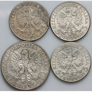 II RP, zestaw monet z lat 1933-1934, Głowa Kobiety, (4 sztuki)