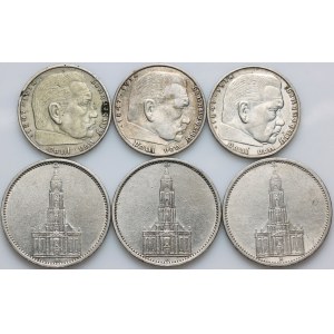 Third Reich, set of coins from 1934-1939, (6 pieces)