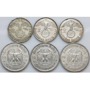 Third Reich, set of coins from 1934-1939, (6 pieces)