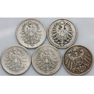 Germany, set of coins 1 Mark from 1875-1905, (5 pieces)