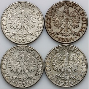 II RP, zestaw monet 2 złote 1936, Żaglowiec, (4 sztuki)