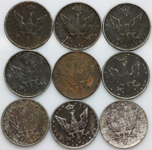 Polské království, sada mincí 10 fenigů 1917, (9 kusů)