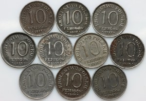 Polské království, sada mincí 10 feniků 1917, (10 kusů)