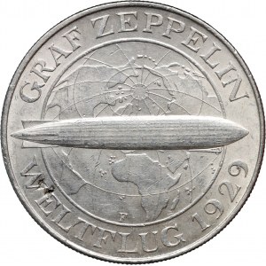 Germany, Weimar Republic, 5 Mark 1930 F, Stuttgart, Zeppelin