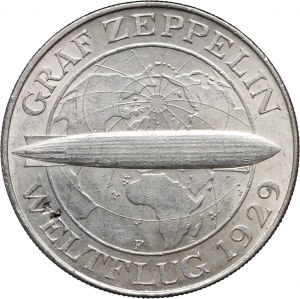 Německo, Výmarská republika, 5 značek 1930 F, Stuttgart, Zeppelin