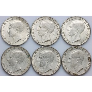 Yugoslavia, Peter II, set of 20 Dinara coins from 1938, (6 pieces)