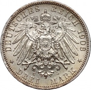 Germany, Prussia, Wilhelm II, 3 Mark 1908 A