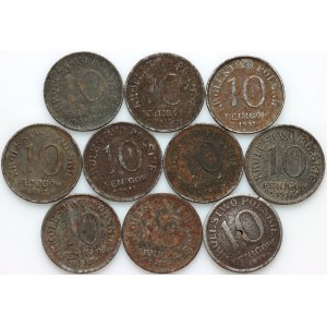 Królestwo Polskie, zestaw monet 10 fenigów z roku 1917, (10 sztuk)