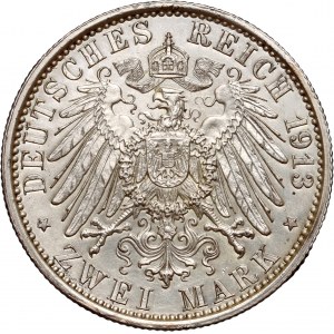 Germany, Prussia, Wilhelm II, 2 Mark 1913 A, 25-years of Reign
