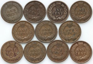 Spojené státy americké, sada mincí 1 cent, různé ročníky, (11 kusů)