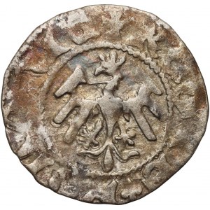 Władysław Jagiełło 1386-1434, półgrosz, Kraków, sygnatura O, nietypowy orzeł