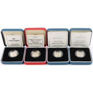 Great Britain, Elizabeth II, set of silver 1 Pound coins from 1990-2007, (4 pieces)