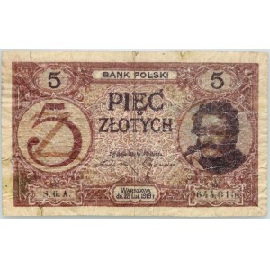 II RP, 5 złotych 28.02.1919, seria 6.A, FAŁSZERSTWO z epoki na szkodę emitenta