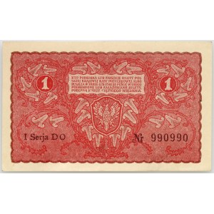 II RP, 1 marka polska 23.08.1919, I serja DO, ciekawy numer 990900
