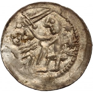 Władysław II Wygnaniec 1138-1146, denar, orzeł i zając, trzy gwiazdy za rycerzem, zającem