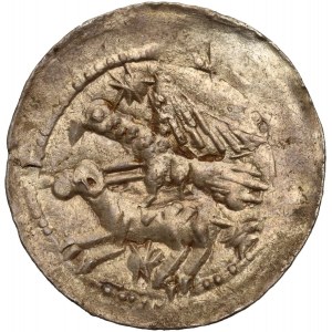 Władysław II Wygnaniec 1138-1146, denar, orzeł i zając, trzy gwiazdy za rycerzem, zającem