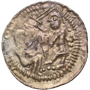 Władysław II Wygnaniec 1138-1146, denar, orzeł i zając, kreski zamiast perełek, kropki przy rycerzu, zającu