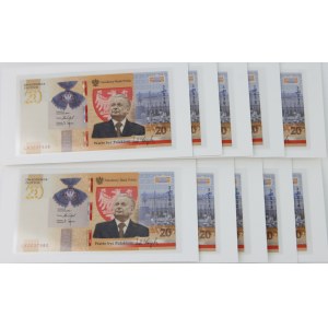 III RP, zestaw banknotów 20 złotych 2021, Lech Kaczyński Warto Być Polakiem, seria LK, (10 sztuk)