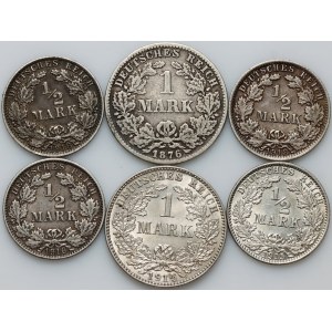 Germany, set of coins from 1876-1918, (6 pieces)