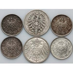 Germany, set of coins from 1876-1918, (6 pieces)