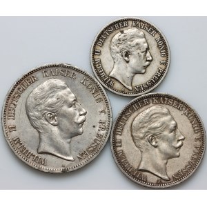 Germany, Prussia, Wilhelm II, set of coins from 1902-1912, (3 pieces)