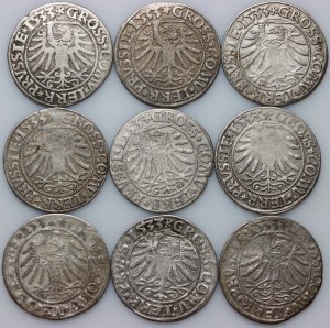 Sigismund I the Old, set of pennies from 1532-1533, Torun, (9 pieces)