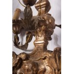 Electrified pendant chandelier in gilded wood