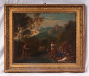 Scène de rivière avec personnages