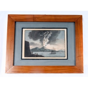 View of Vesuvius erupting with boats
