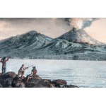 View of Vesuvius erupting with boats