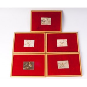 Lot of five sculptures on slab