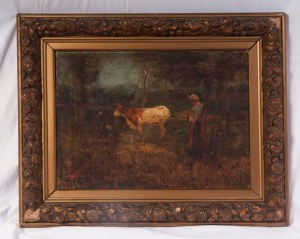 Landscape with peasant woman and cow