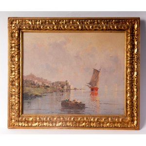 NICOLAS DE CORSI Aperçu d'un port de plaisance avec des bateaux et des personnages