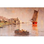 NICOLAS DE CORSI Aperçu d'un port de plaisance avec des bateaux et des personnages