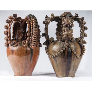 Pair of glazed terracotta amphorae