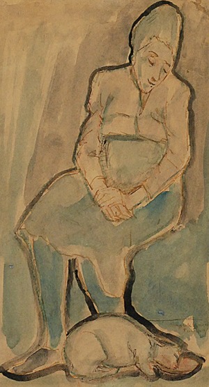 Marek SZWARC (1892-1958), Kobieta z kotem, 1949