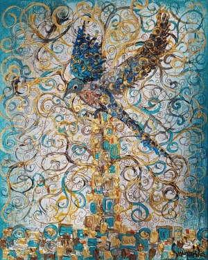 Mariola ŚWIGULSKA (ur. 1961), Trzepot turkusowych skrzydeł w Klimtowskich ornamentach, 2025