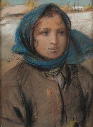Stanisław GÓRSKI (1887 - 1955), Portret dziewczyny w niebieskiej chuście