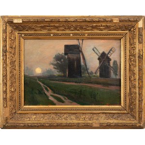 Stanislaw KAMOCKI (1875 - 1944), Sunset with windmills