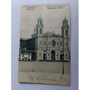 CARTOLINA VARSAVIA WARSCHAU, CHIESA DI TUTTI I SANTI, ANTEGUERRA, FRANCOBOLLO ZEGRZE, 1917