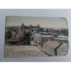 POHLEDNICE CZERNIOWCE, CZERNOWITZ, RESIDENZGASSE, PŘEDVÁLEČNÝ 1904, POŠKOZENÁ
