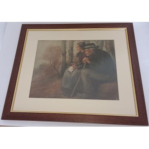 ARNOLD STEPHAN, PAINTING OF AN OLD MAN AND A GIRL
