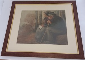 ARNOLD STEPHAN, PAINTING OF AN OLD MAN AND A GIRL