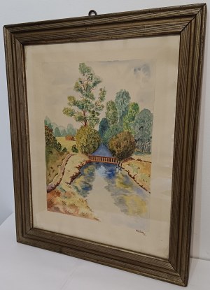 ARTIST UNKNOWN, LANDSCAPE PAINTING, WATERCOLOR, SIGNED MULLER H.