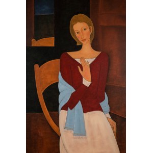 Roman Zakrzewski (1955 Oświęcim - 2014 Kraków), Modelka z błękitnym szalem, 1999 r.
