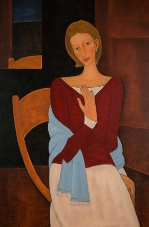 Roman Zakrzewski (1955 Oświęcim - 2014 Kraków), Modelka z błękitnym szalem, 1999 r.