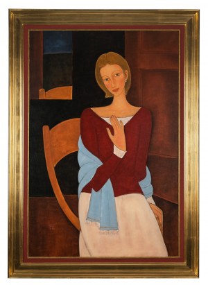 Roman Zakrzewski (1955 Oświęcim - 2014 Kraków), Modelka z błękitnym szalem, 1999 r.
