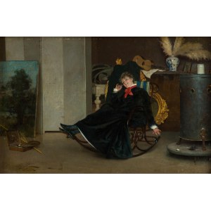 Edoardo Gelli (1853-1933), Malarka w bujanym fotelu, 1897 r.