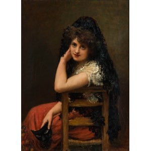 William Oliver (1823 Worcester - 1901 Kensington), Portrait of a woman with a carnival mask